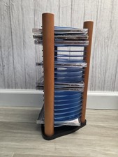 Vintage Blue Translucent CD Rack Wooden Stand Tower Holds 20 Discs PS1 Games