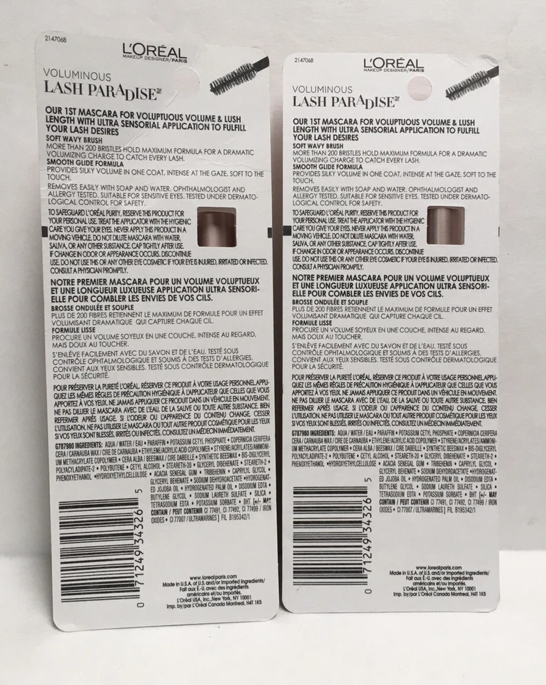 Lot of 2 L'Oréal Paris Voluminous Lash Paradise Mascara - Blackest Black # 200 - Image 2 of 3
