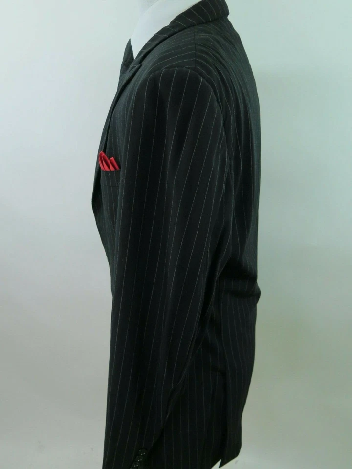 Ralph Lauren 紫色标签男式黑色条纹意大利西装外套夹克运动外套 42 L — 第 4/4 张图片