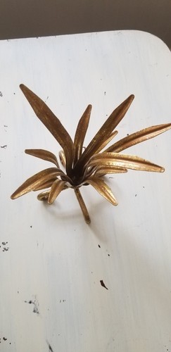 Hollywood Regency Portacandele/Decorazione Pecore di Grano Metallo Dorato 12" MCM - Foto 3 di 5