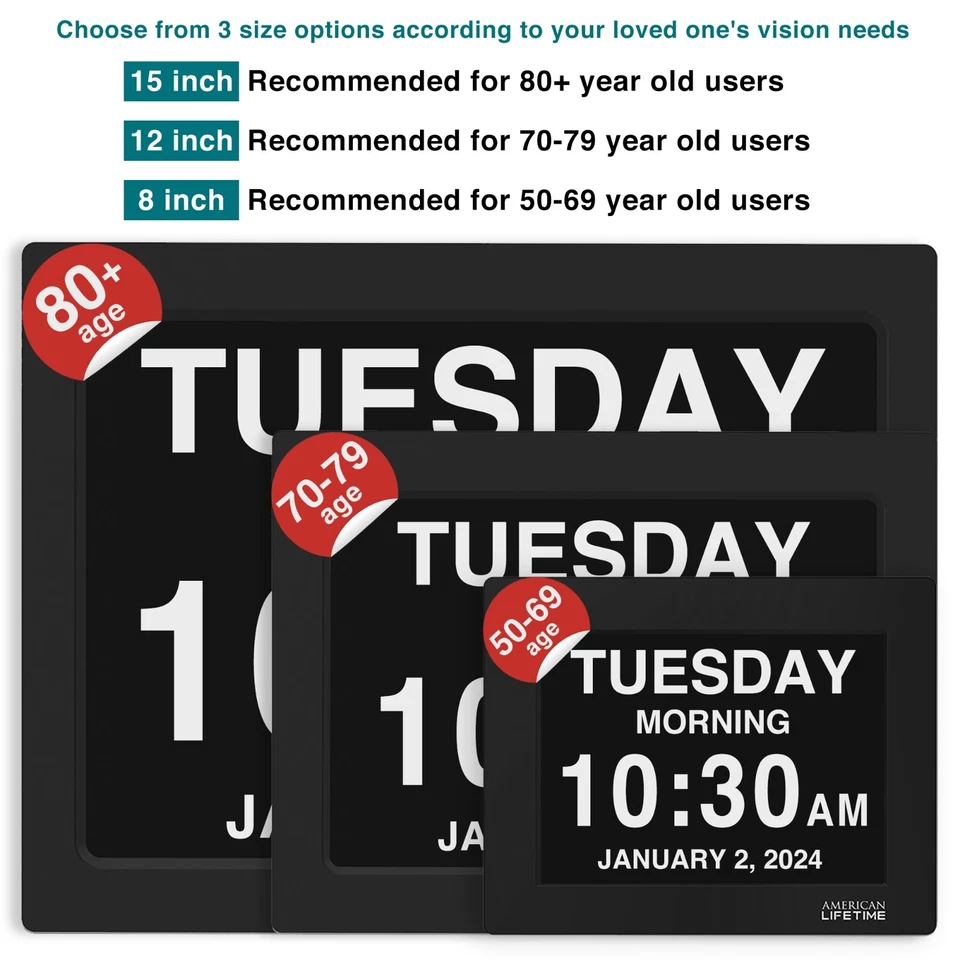 American Lifetime Large LCD Digital Clock Wall Alarm Date Seniors BEST Dementia - Image 3 of 4