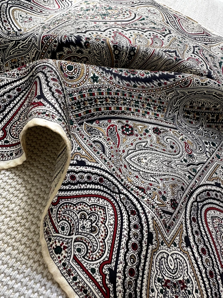 Pañuelo de bolsillo vintage hecho a mano ornamentado indio paisley seda Foto 3 de 4