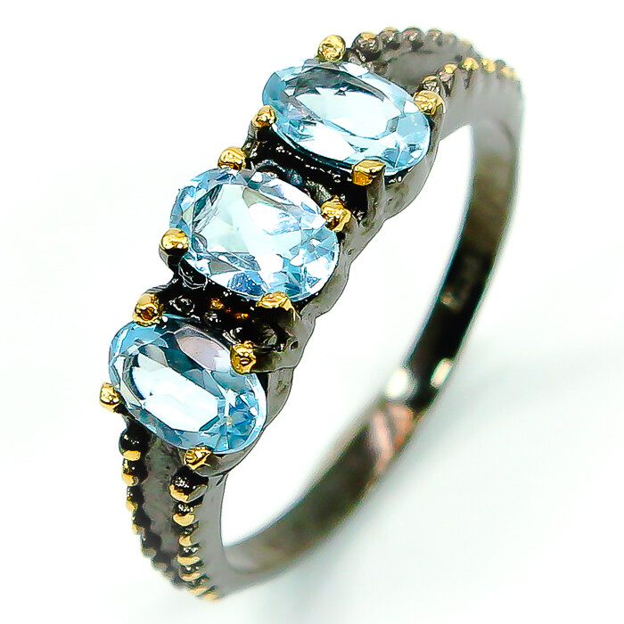 Handmade Fine art Jewelry Natural Blue Topaz Silver ring 925