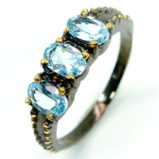 Handmade Fine art Jewelry Natural Blue Topaz Silver ring 925 Sterling/ RVS277