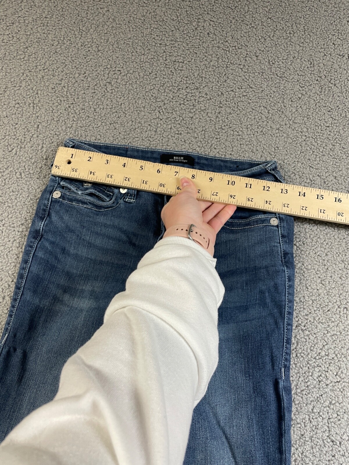 True Religion Jeans Womens 26 Blue Mid Rise Billie Straight Flap Thick Stitch thumbnail 3