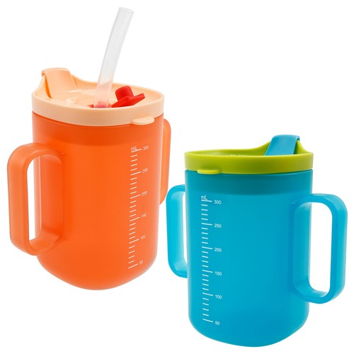 2Pcs Sippy Cup with Straw Elderly Spill Proof Cup with Handle 300ML jebEX - Picture 8 of 11