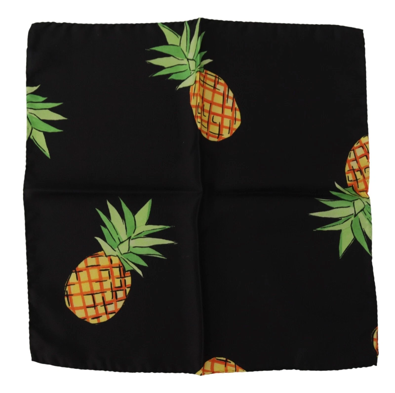DOLCE & GABBANA Scarf Black Pineapple Printed Square Handkerchief 30cm X 30cm