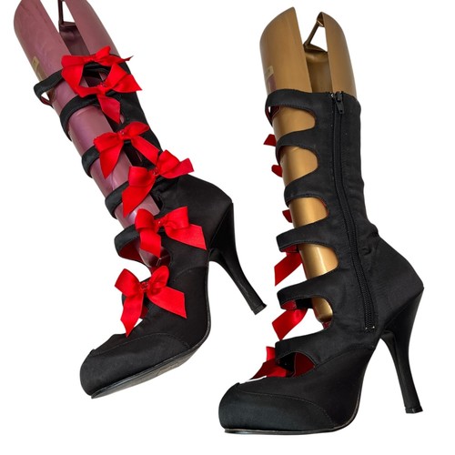 Funtasma Burlesque 129 high heels black satin red bows wingtip strappy pump - Picture 6 of 11