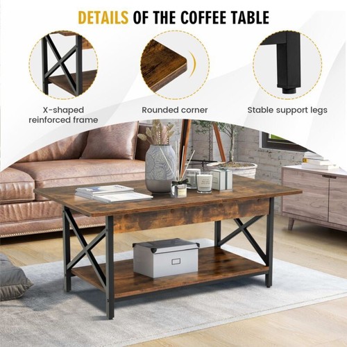 Industrial Coffee Table Vintage Retro Room Furniture Storage Side End Metal Leg - Picture 8 of 11