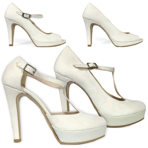 Zapatos de Salón Mujer Novia Blanco Boda Evento Tacón Alto Elegantes Spill  | eBay