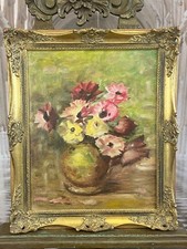 QUADRO OLIO FIORI NATURA MORTA CORNICE SFARZOSA DIPINTO OTTIME CONDIZIONI