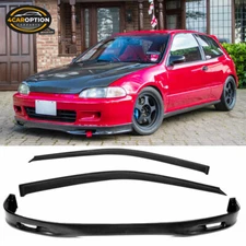 Fits 92-95 Civic 2 3Dr SPOON Style Front Bumper Lip Spoiler + Sun Window Visors