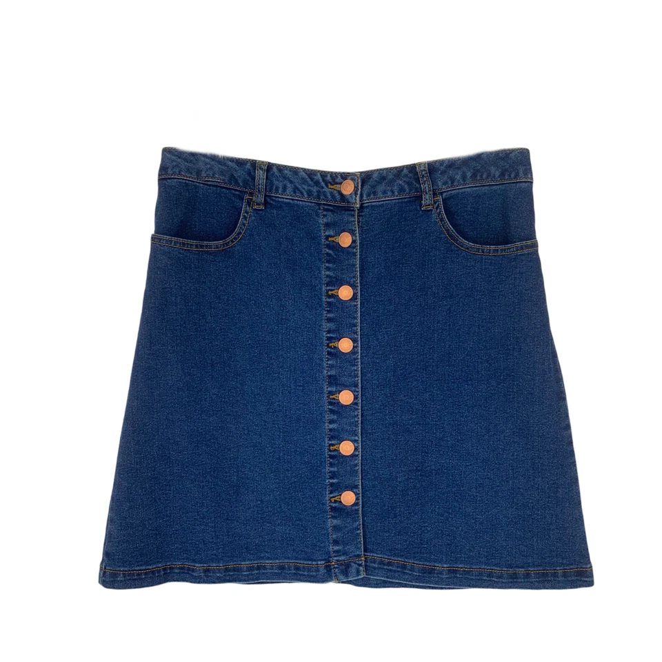 Винтажная эластичная джинсовая юбка на пуговицах Y2K Forever 21 F21 размер 31 темная стирка - Изображение 2 из 4