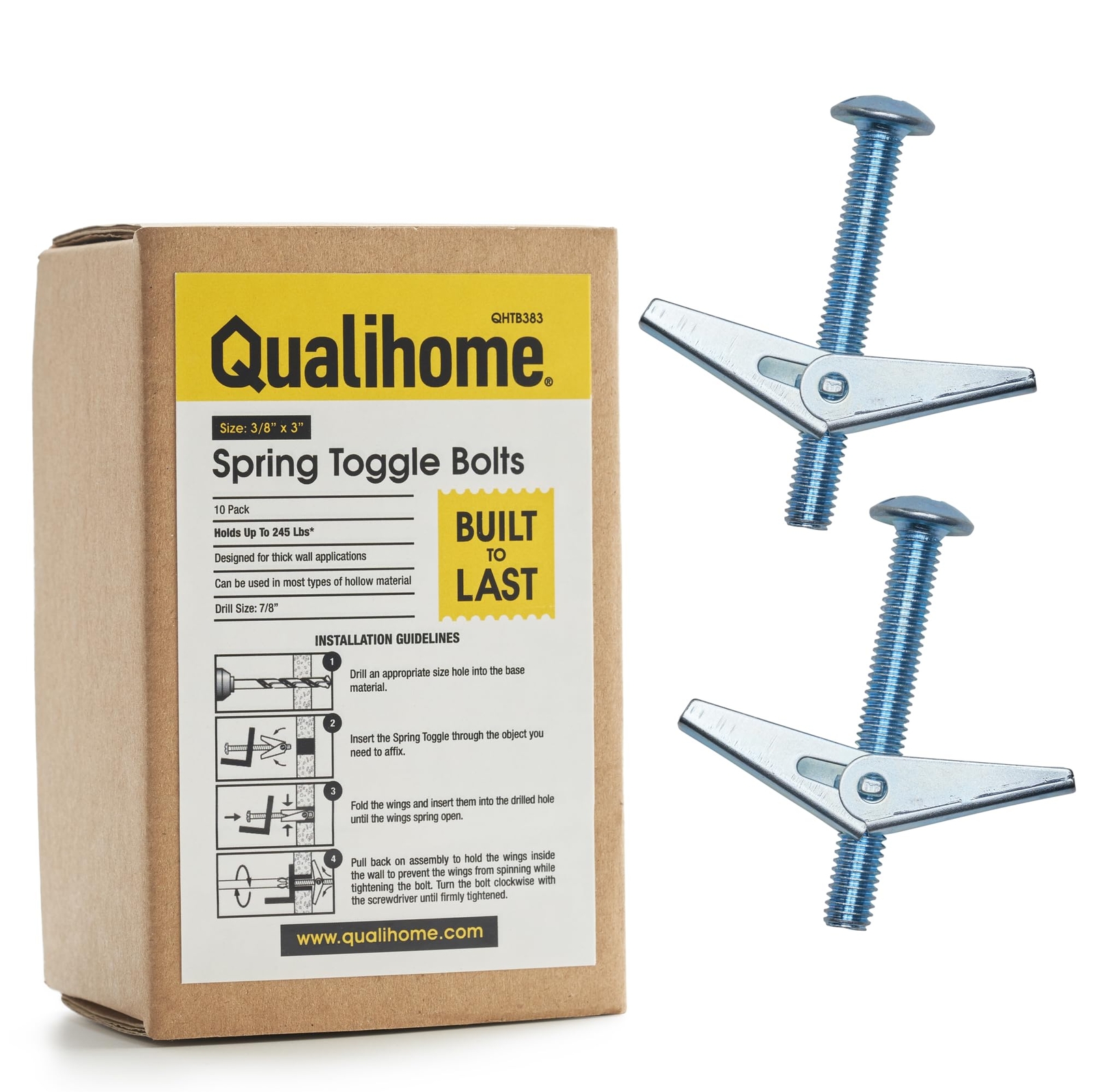 QUALIHOME Spring Toggle Bolt Anchors Heavy Duty Wall Anchors for