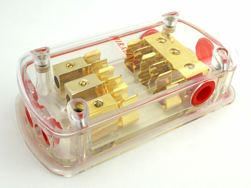 1 4-Gauge In 3 8-Gauge Out Gold Plated AGU Fuse Holder Distribution Block 120AMP - Picture 4 of 6