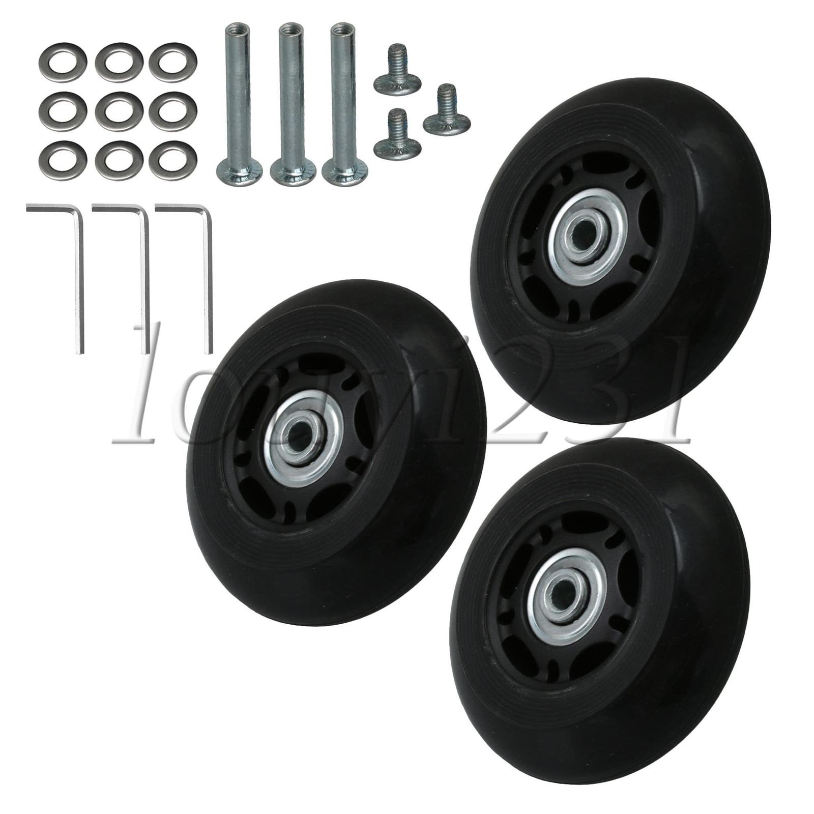 3 Pcs Luggage Suitcase Wheel Roller 75mm Dia x 26mm Thickness w/ Wrench