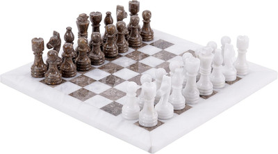 Marble Chess Set 12 Inches White and Grey Oceanic Handmade Board Game Chess Sets