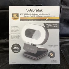 Aluratek - 1080P Live Webcam w/Adjustable Ring Light - Black