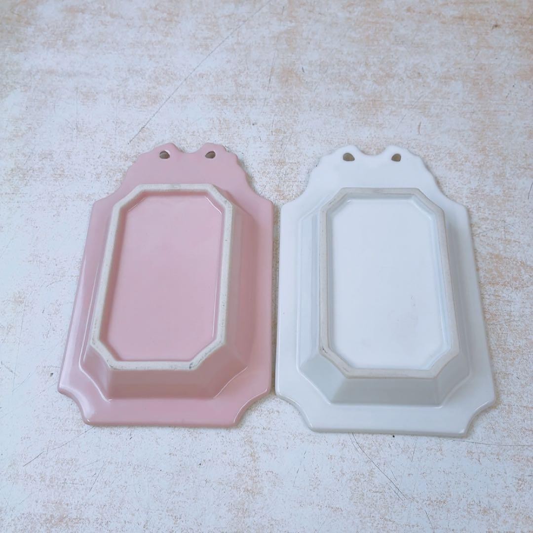 Christian Dior Tray Set of 2 Pink and white ceramic trinket box