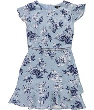 City Studio Womens Floral Print Ruffled Dress, Blue, 9
