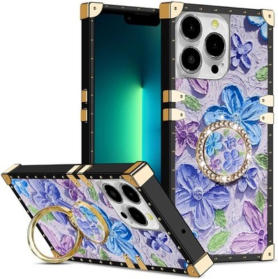 For Various Phone Oil Painting Flower Case +Ring Holder Shockproof Cover Stand