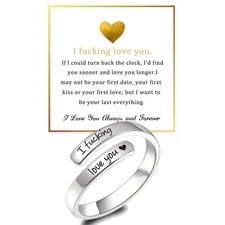 I Fcking Love You Ring For Women, Open Adjustable Stainless Steel Engraved