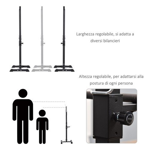 HOMCOM Set 2 Rack Supporto Bilanciere Altezza Regolabile a 12 Livelli in Acciaio - Foto 5 di 10