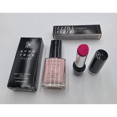 Avon True Color Pro+ Nail Enamel & Ultra Color Indulgence Lipstick Poppy Pink