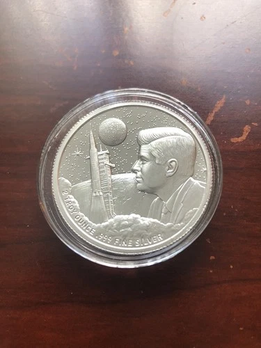 APOLLO 11 MOON LANDING JFK 2 OZ .999 Silver High Relief Round - Rare