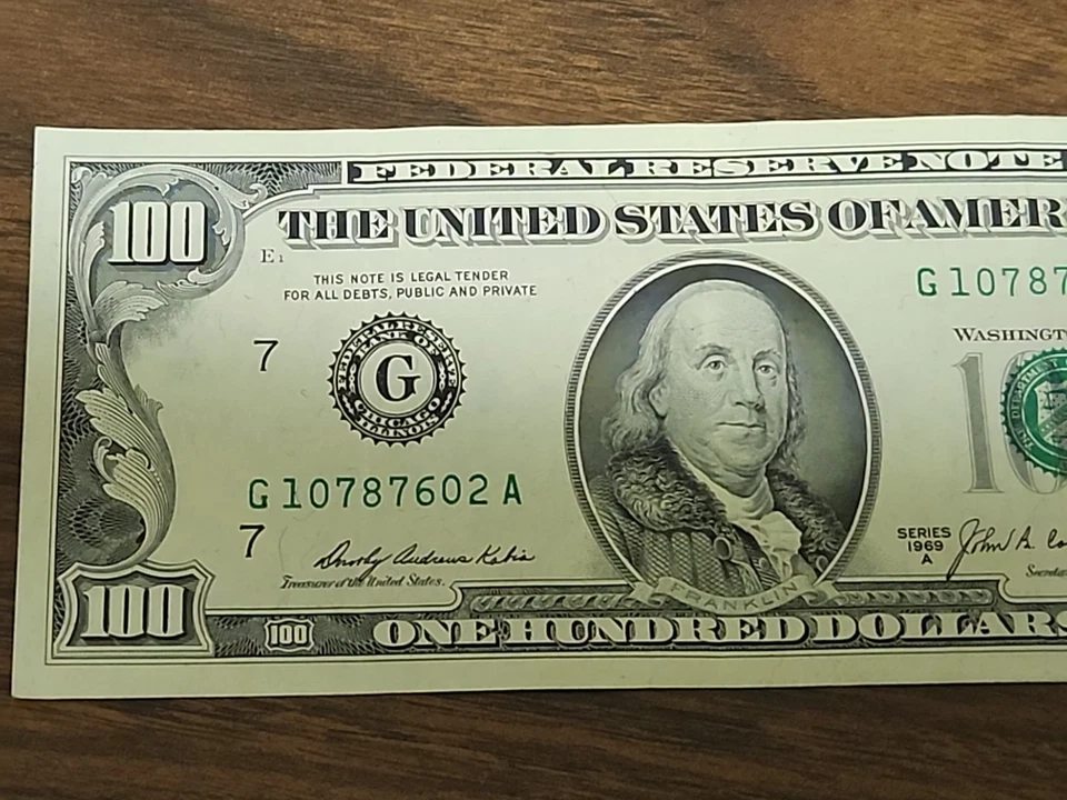 Series 1969A $100 Bill * CHICAGO * G 10787602 A - Image 3 of 4