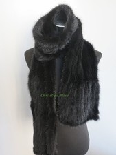 Braid Real Mink Fur Scarf 175 16 Cm Black Neck Wrap Handmade Unisex Gift Cape
