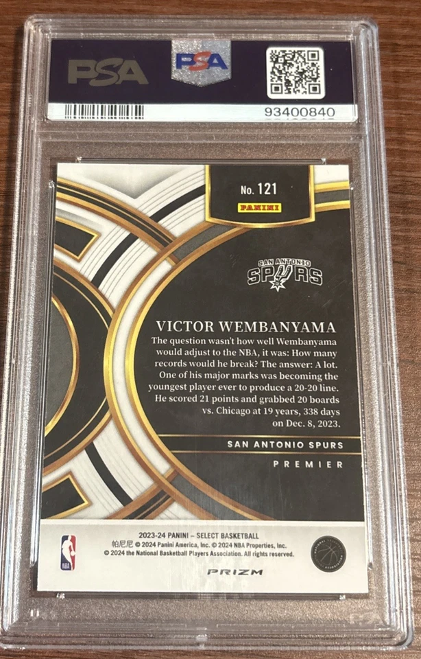 2023-24 Panini Select Premier Victor Wembanyama #121 Red Cracked Ice PSA 10 (RC) - Image 2 of 4