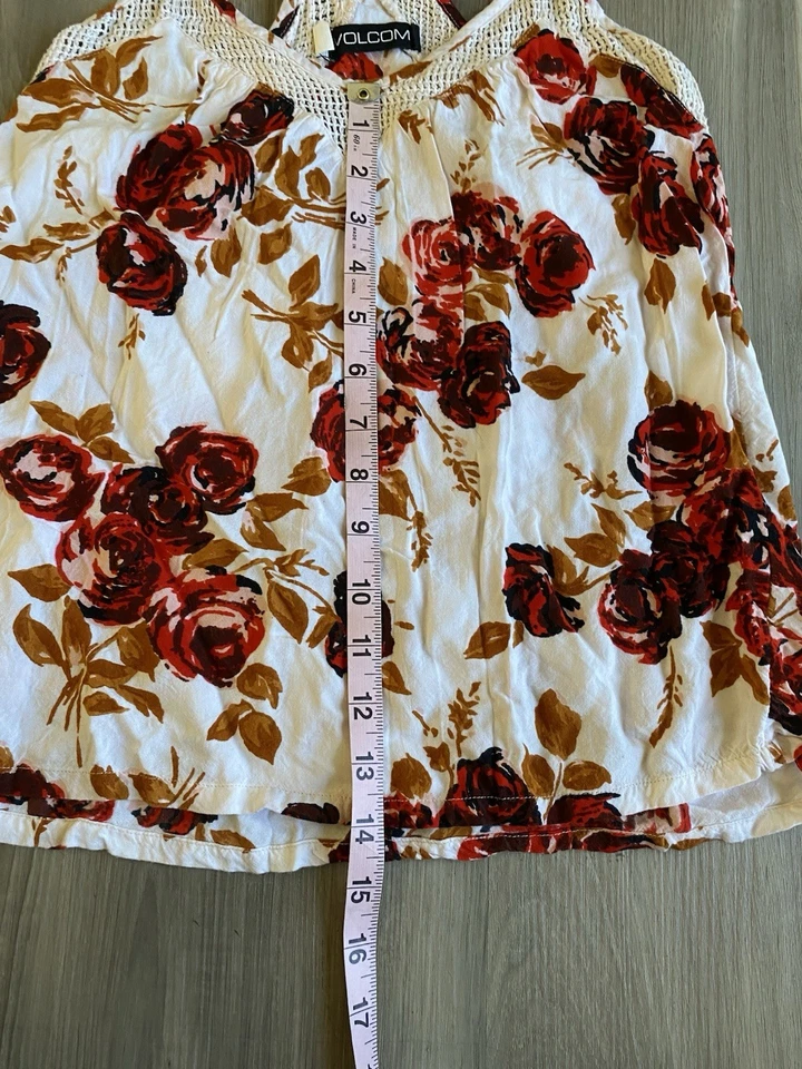 Volcom Red Floral White Tank Top Women’s Racer Back - Image 4 of 4
