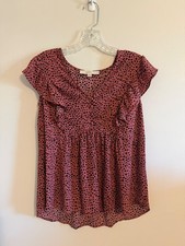 loft black and rose patterned short sleeve shirt small, very light weight