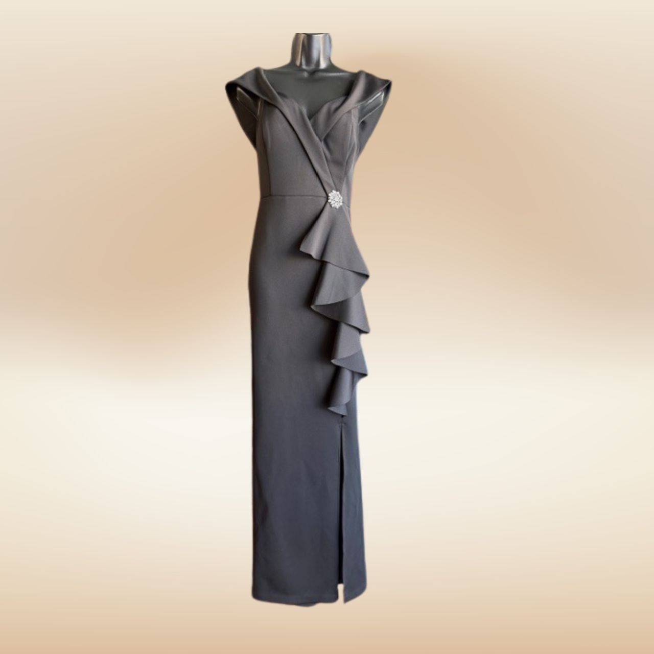 Jessica Howard Black Ruffle Off-the-Shoulder Formal Gown Size 14