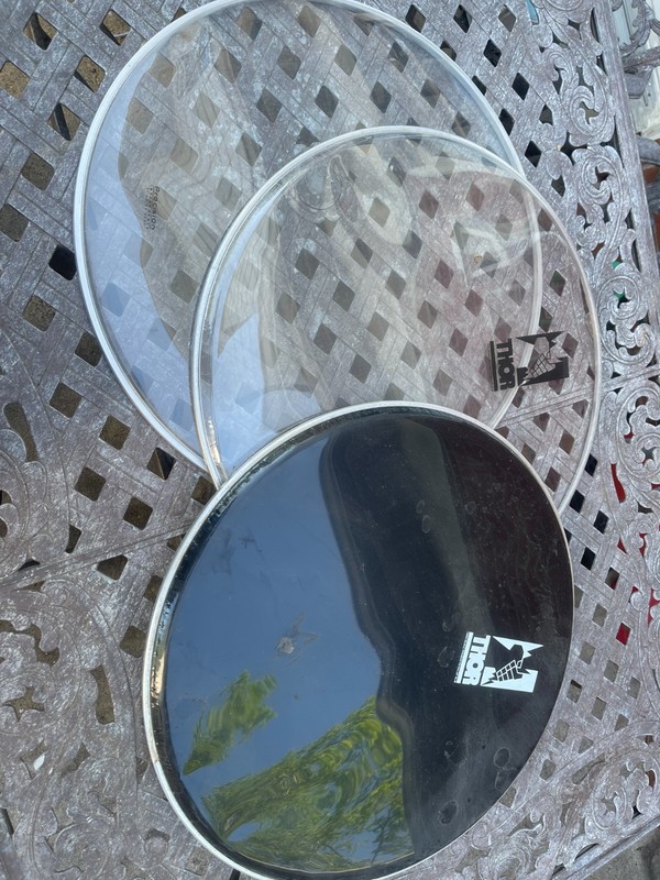 3 - 22" Drum Heads, AS FOUND  Thor x 2 and 1 No brand, Appears NEW old Stock