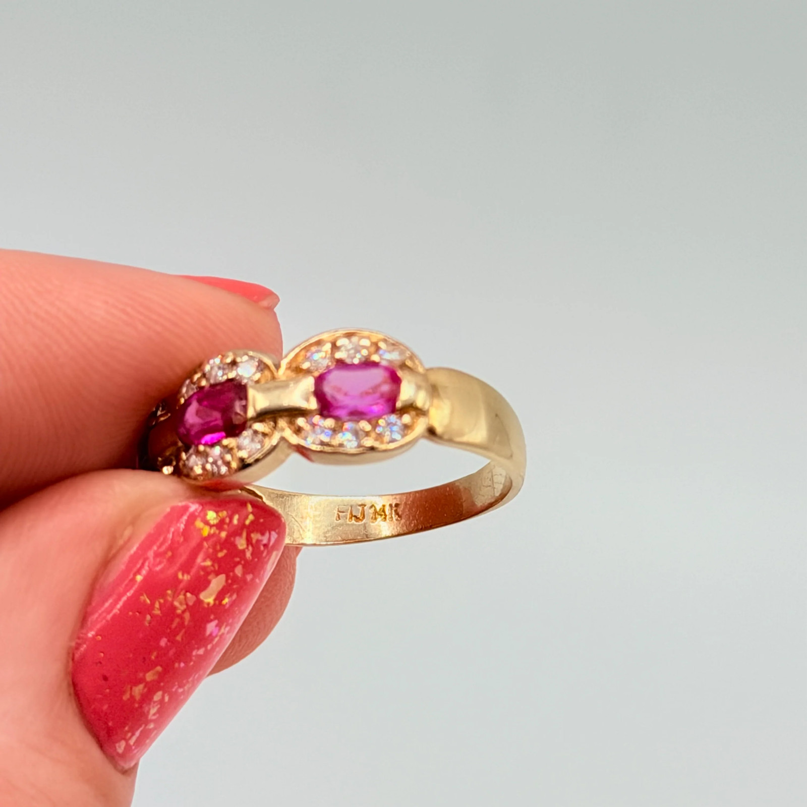 Solid 14K Gold Ring with Ruby, Pink Sapphire & Ge… - image 7