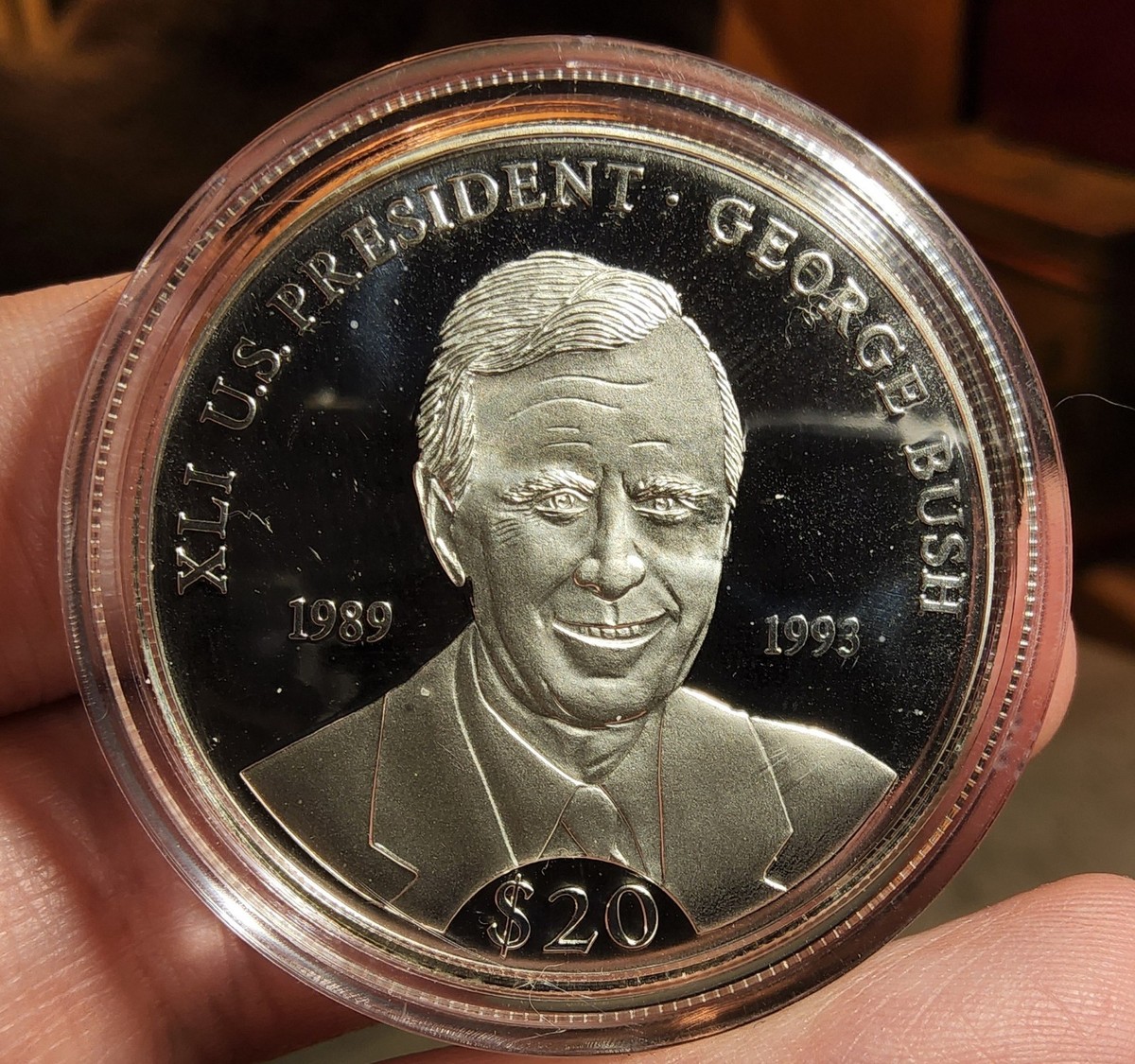 999 SILVER 2000 LIBERIA $20 COIN AMERICAN MINT PRESIDENT GEORGE