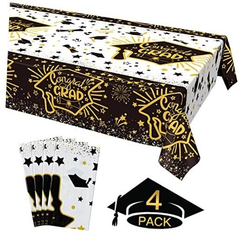 4 Pack Graduation Party Supplies 2025 Plastic Graduation Tablecloth, 54"x108"