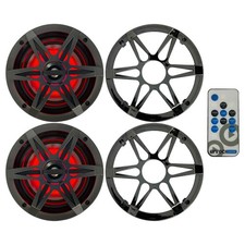 2x Enrock EM265RGB 6.5" Marine LED Speakers, Chrome/Charcoal Grilles, LED Remote