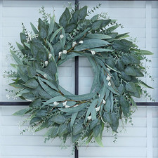 26" Large Artificial Eucalyptus Wreath with Seeds for Front Door Green 