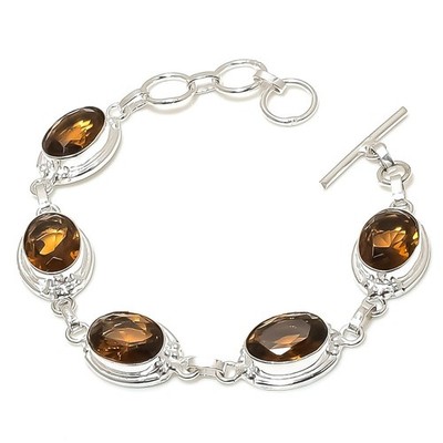 Smoky Quartz Gemstone 925 Sterling Silver Jewelry Bracelet Size 7-8''