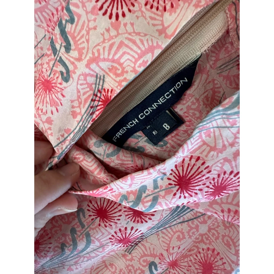 Vestido Floral French Connection Rosa 100% Seda Sin Mangas Cuello Simulado Talla 8 Foto 2 de 4