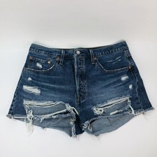 Levi s 501 Women s 32 Blue Denim Shorts Button Fly Distressed Cutoffs Beach