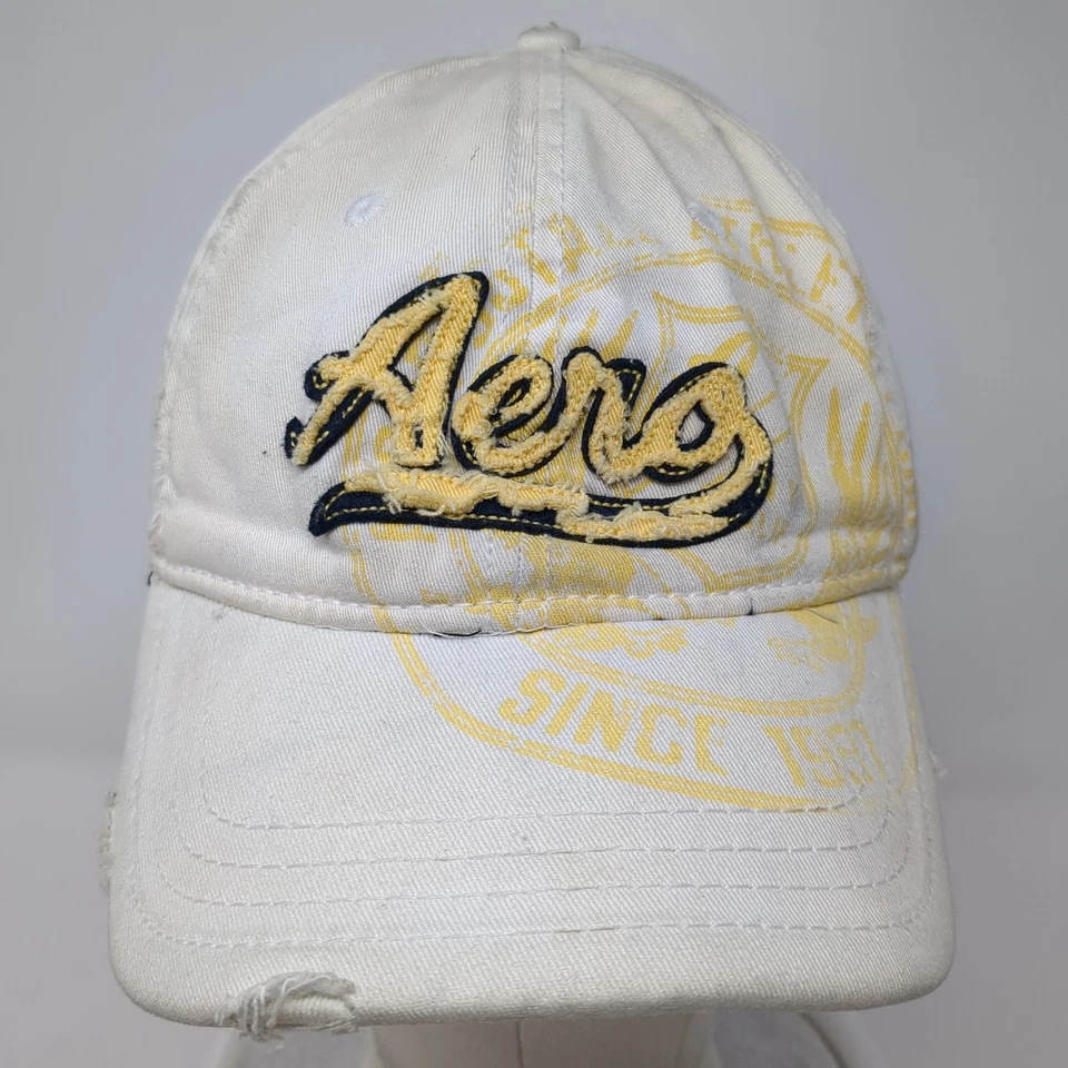 Gorra de béisbol Aeropostale ajustada blanca mediana bordada orificios de ventilación Foto 2 de 4