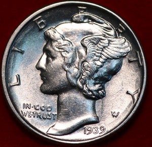 Uncirculated 1939 Philadelphia Mint Silver Mercury Dime