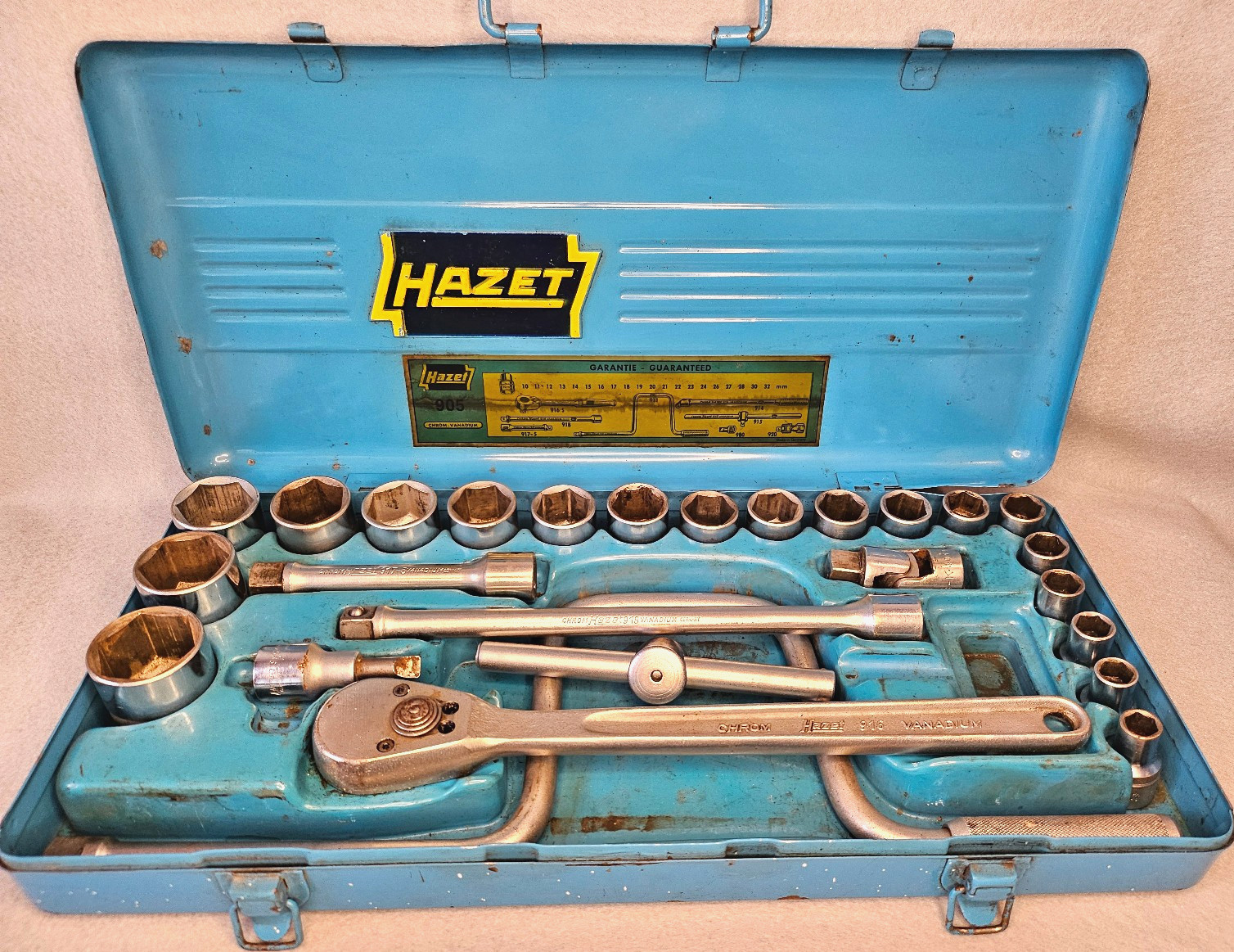 Vintage Hazet 905 Ratchet Socket Set Volkswagen Porsche Chrom Vanadium Germany