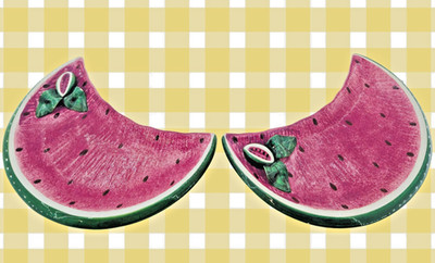VTG Italian Majolica Watermelon Plates Set of 2 - Walter Hatches - MCM Ceramic