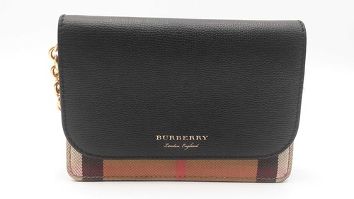 Burberry Hampshire Black Leather Flap Canvas Crossbody Sd0626przdu