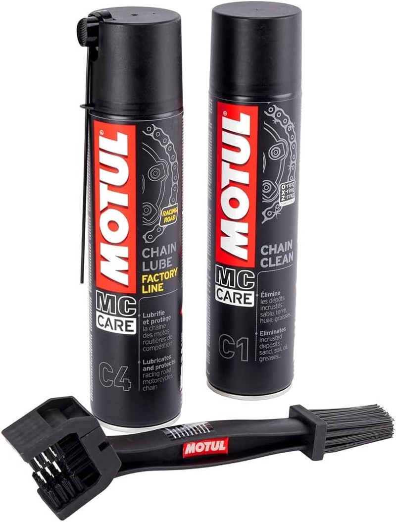 Nettoyant et lubrifiant chaîne moto C1 C4 400ml avec brosse kit d'entretien complet